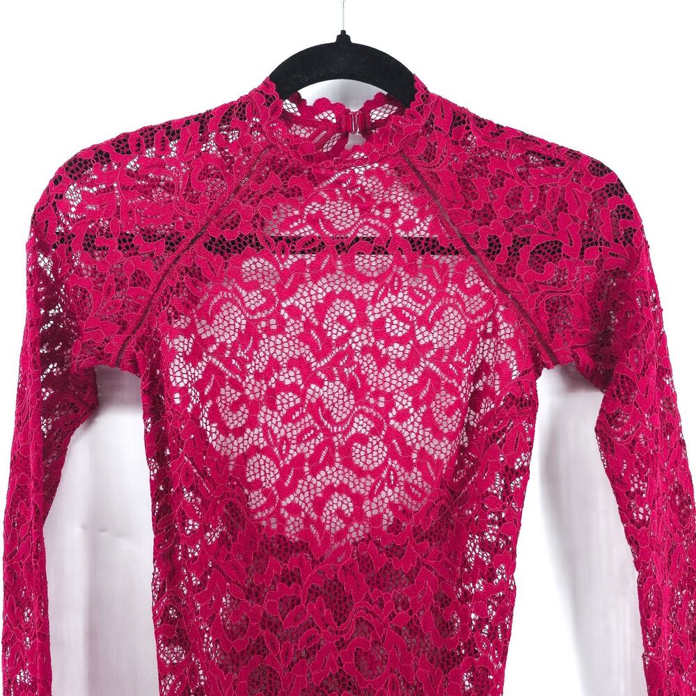 Victoria Secret Coquette Mock Neck Red Lace Unlined Bodysuit Snap Closure XS - Picture 2 of 15